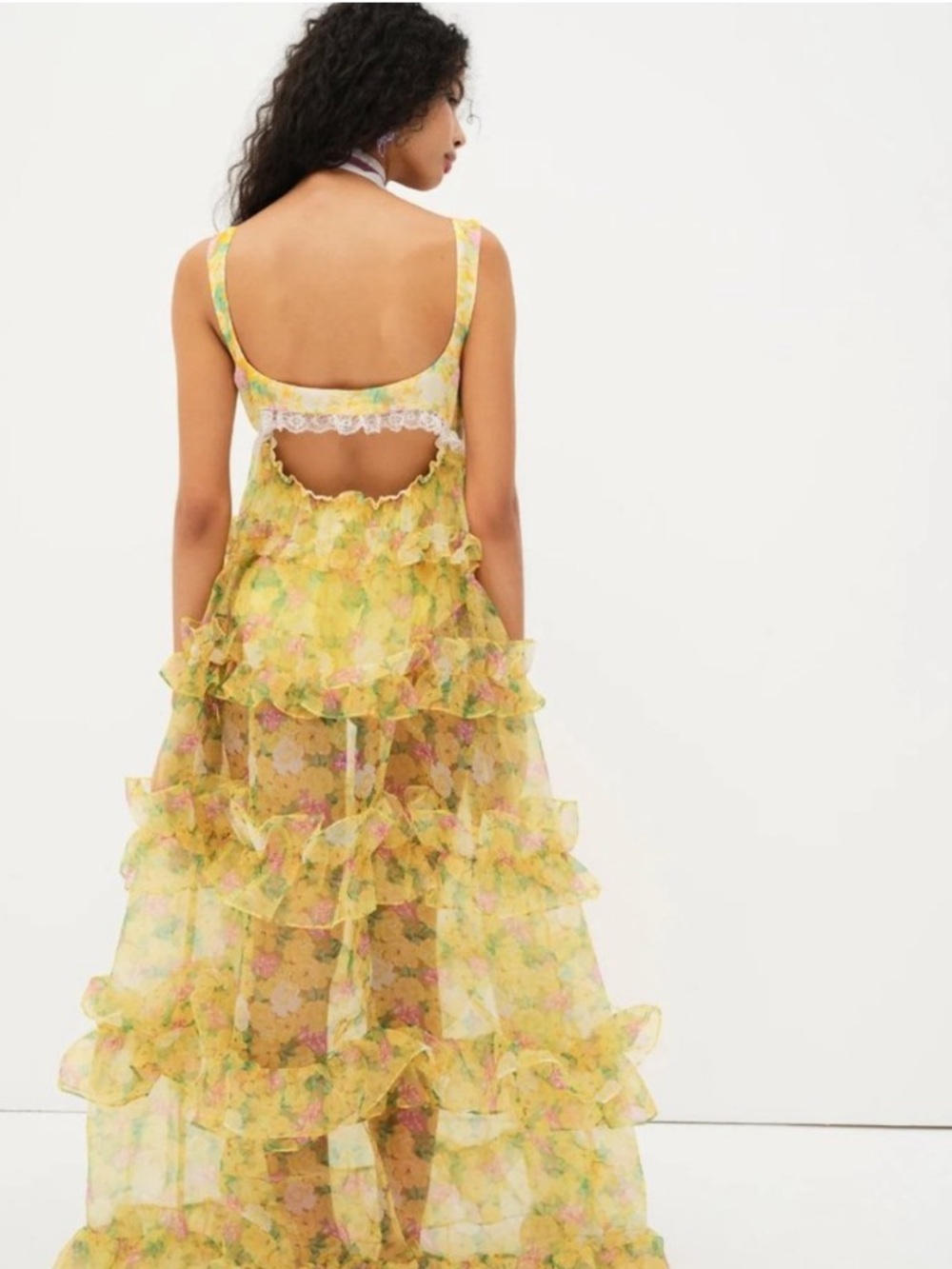 For Love & Lemons Vikki Yellow Floral Ruffled Maxi Dress NWT $315 - Picture 3 of 3